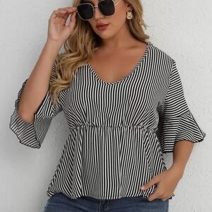SHEIN Black and White Striped Blouse